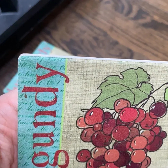 Red Burgundy Red Wine Square Cork Grapes Fruit Coasters Set of 4 - Picture 9 of 10